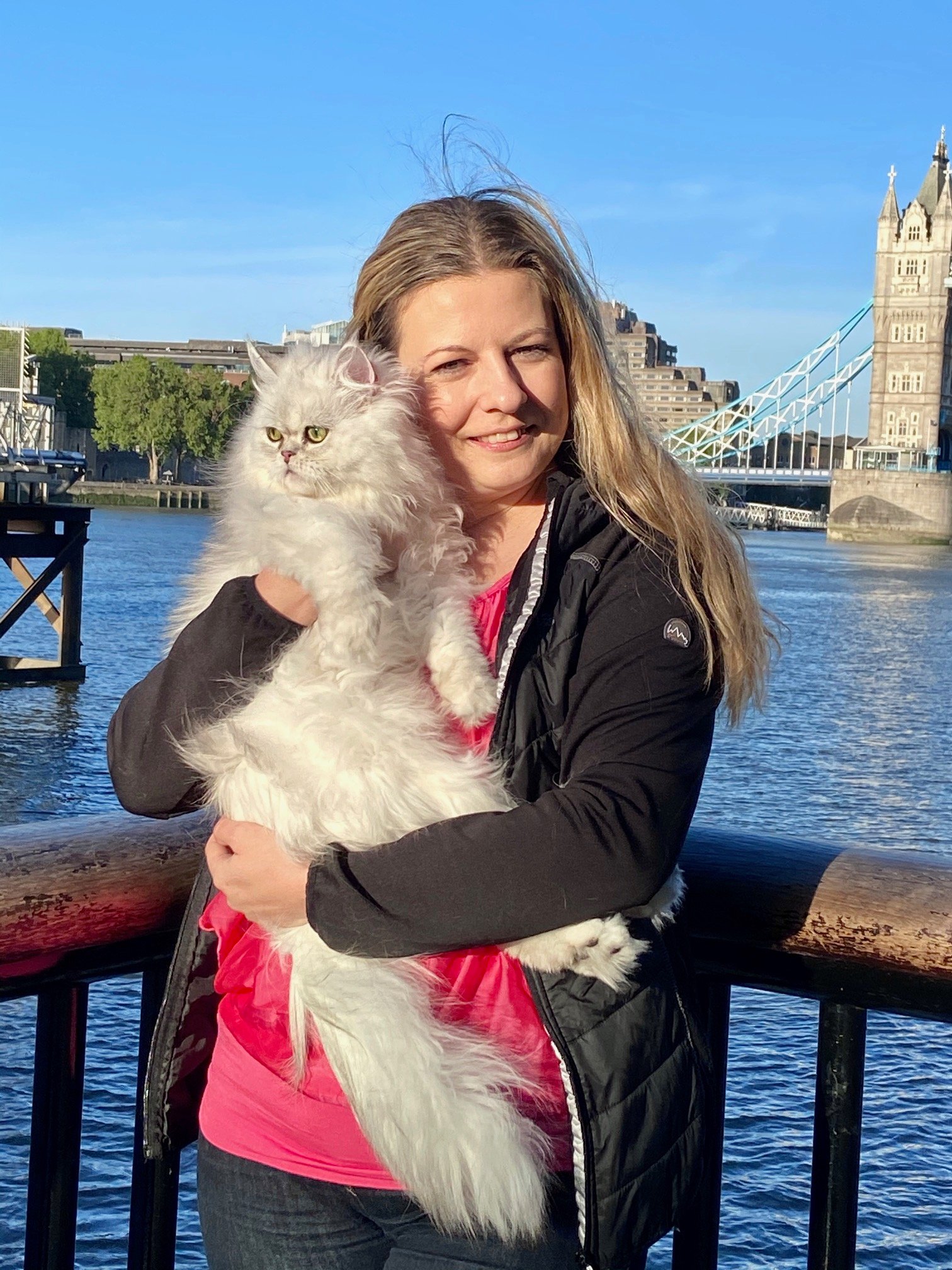 Elena with her cat Yuki in London